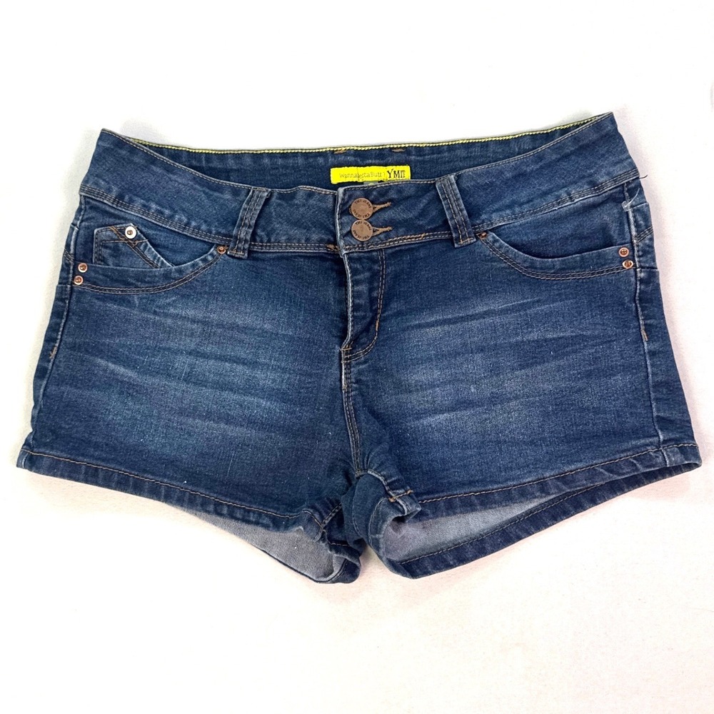 YMI WannabetaButt Blue Denim Shorts Womens Size 11 Dark Wash Push Up Stretch